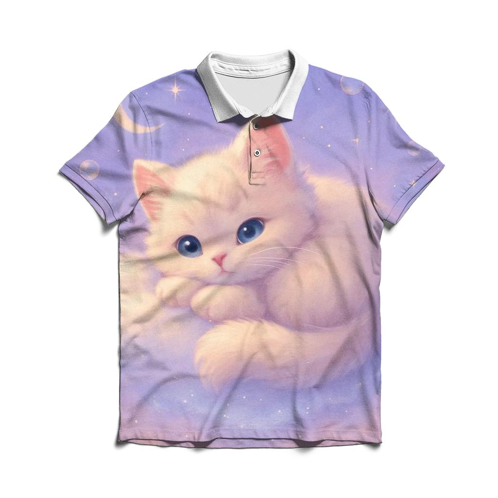 Moonlit Marshmallow Cloud Kitten embroidered polo tops