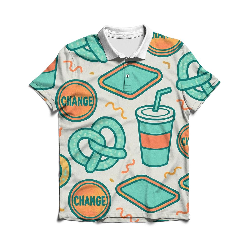 Mall Food Court Neon Pattern embroidered polo tops