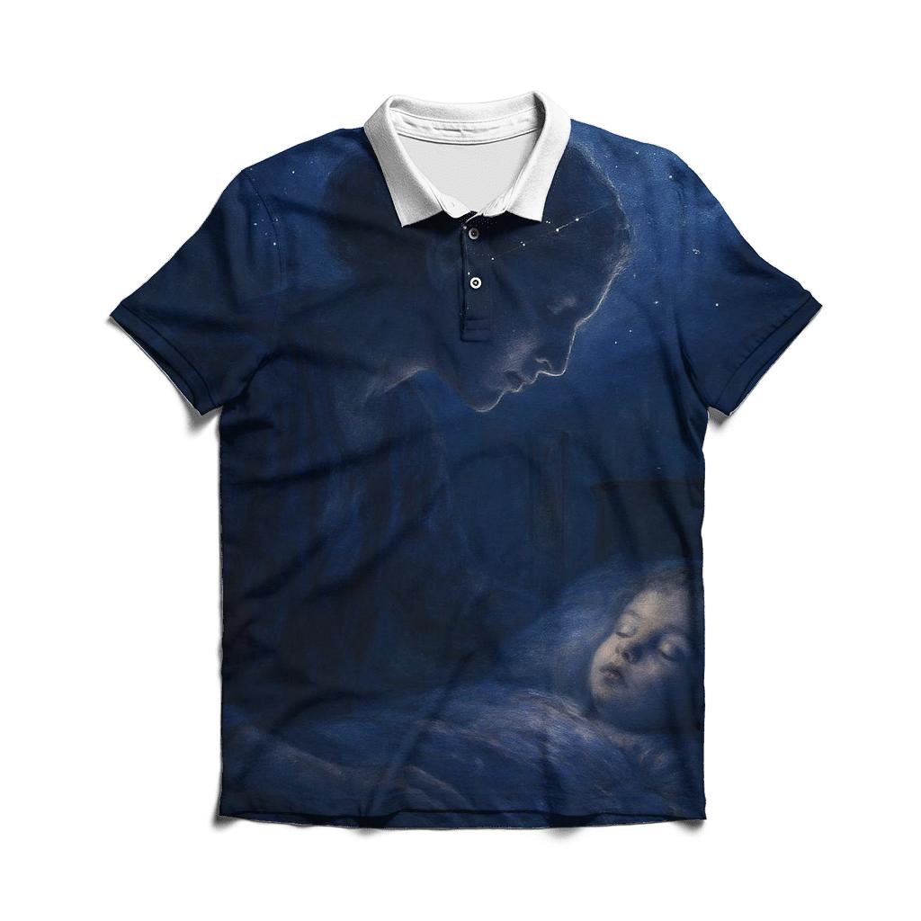Constellation Lullaby: The Night She Kept The Dark Gentle premium cotton polo shirts