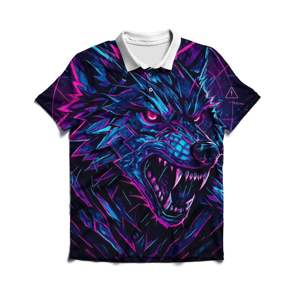 Neon Faultline Alpha Wolf embroidered polo tops