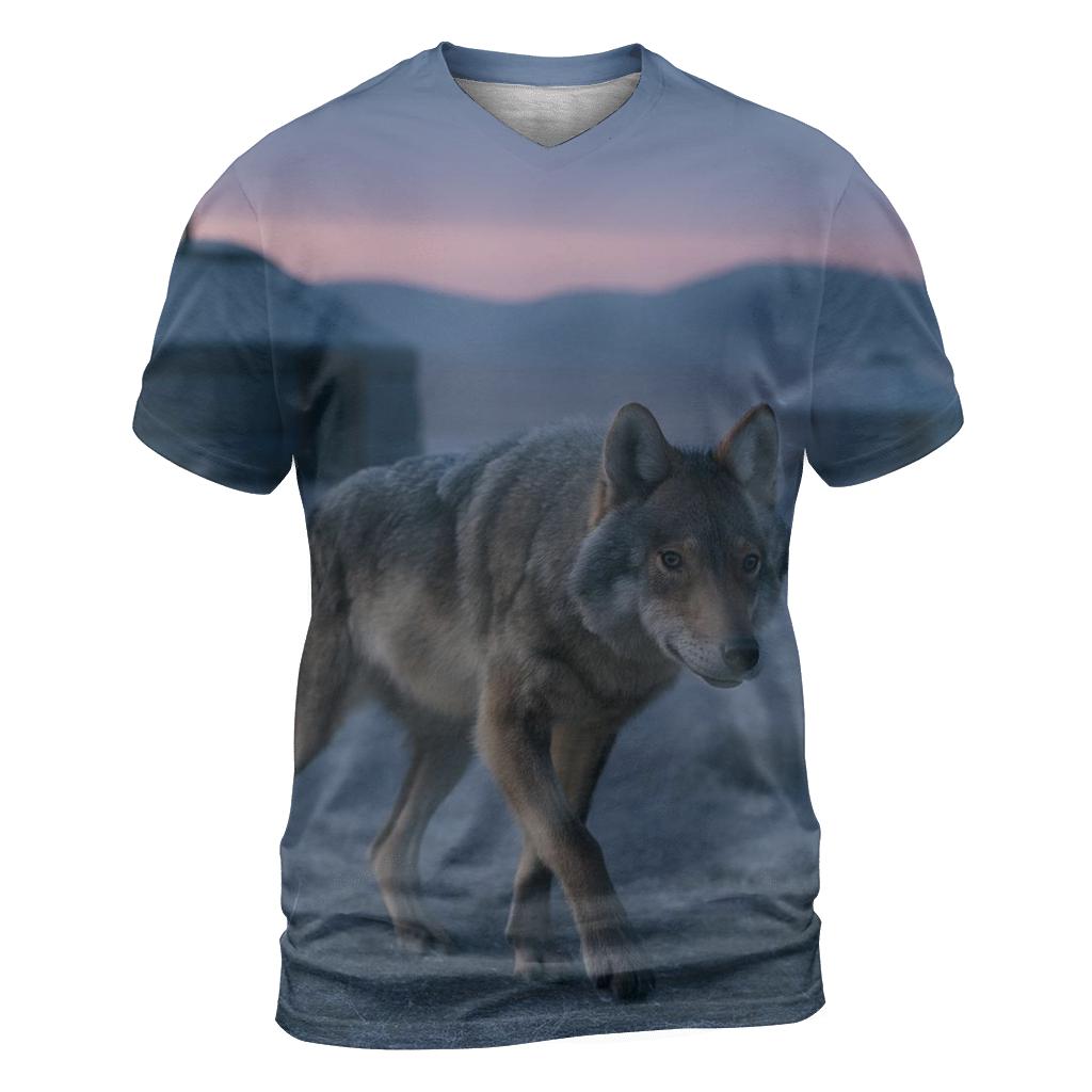 Steppe Wolf Crossing Eagle Festival Grounds At Dawn statement graphic shirts