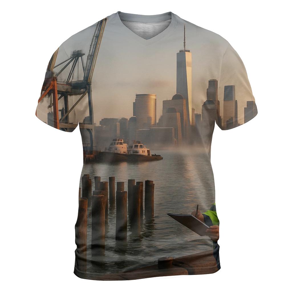 Red Hook Dawn With Working Waterfront And Lower Manhattan vibrant all-over design tees