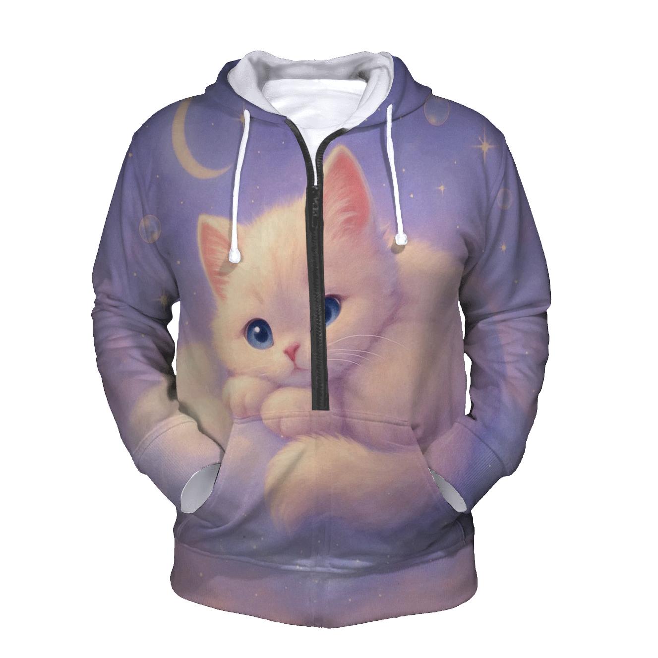 Moonlit Marshmallow Cloud Kitten pullover hoodies