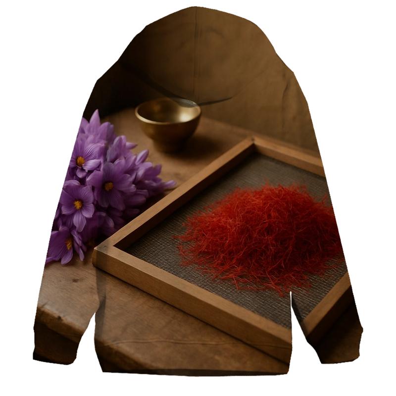 Saffron Crocus Stigmas On A Drying Screen In Kashmir zip-up hoodies