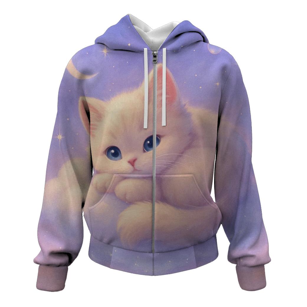 Moonlit Marshmallow Cloud Kitten pullover hoodies
