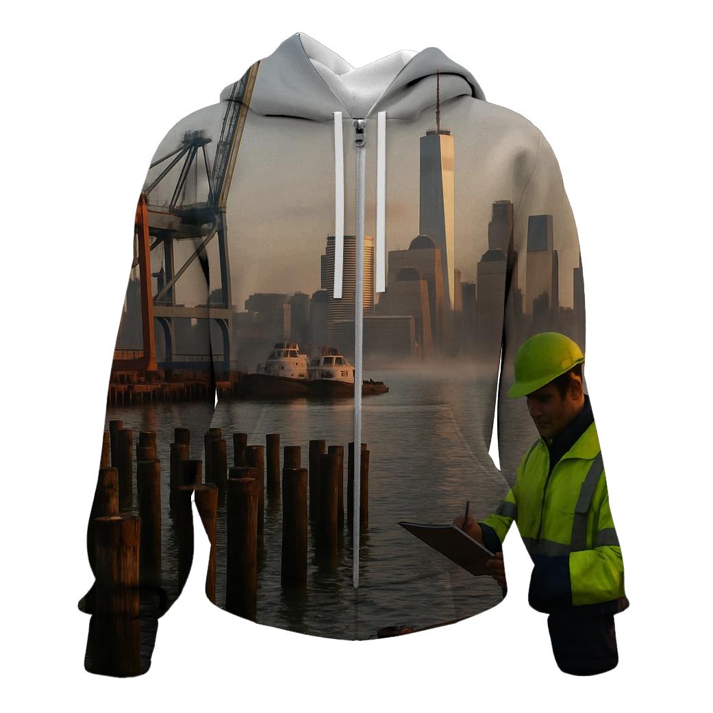 Red Hook Dawn With Working Waterfront And Lower Manhattan pullover hoodies