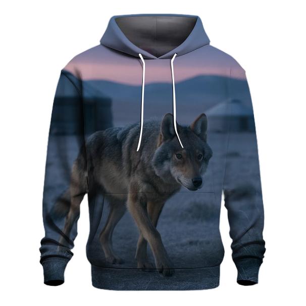 Steppe Wolf Crossing Eagle Festival Grounds At Dawn printed hoodies