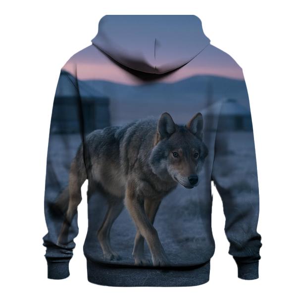 Steppe Wolf Crossing Eagle Festival Grounds At Dawn printed hoodies