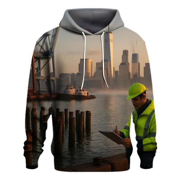 Red Hook Dawn With Working Waterfront And Lower Manhattan premium hoodies