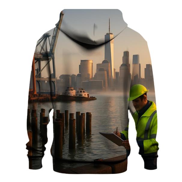 Red Hook Dawn With Working Waterfront And Lower Manhattan premium hoodies