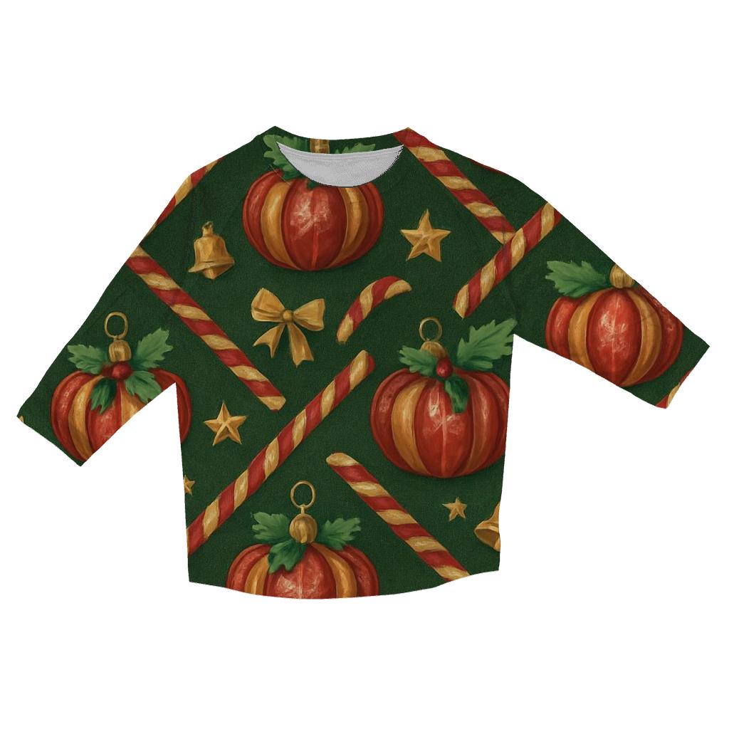 Crimson Pumpkin Ornament Lattice On Pine Green Background custom 3/4 sleeve shirts