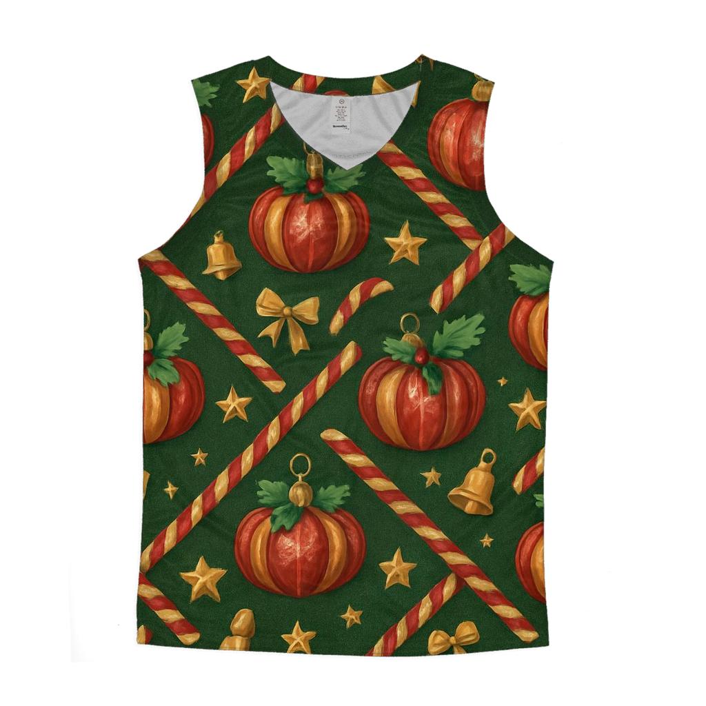 Crimson Pumpkin Ornament Lattice On Pine Green Background stylish racerback tanks