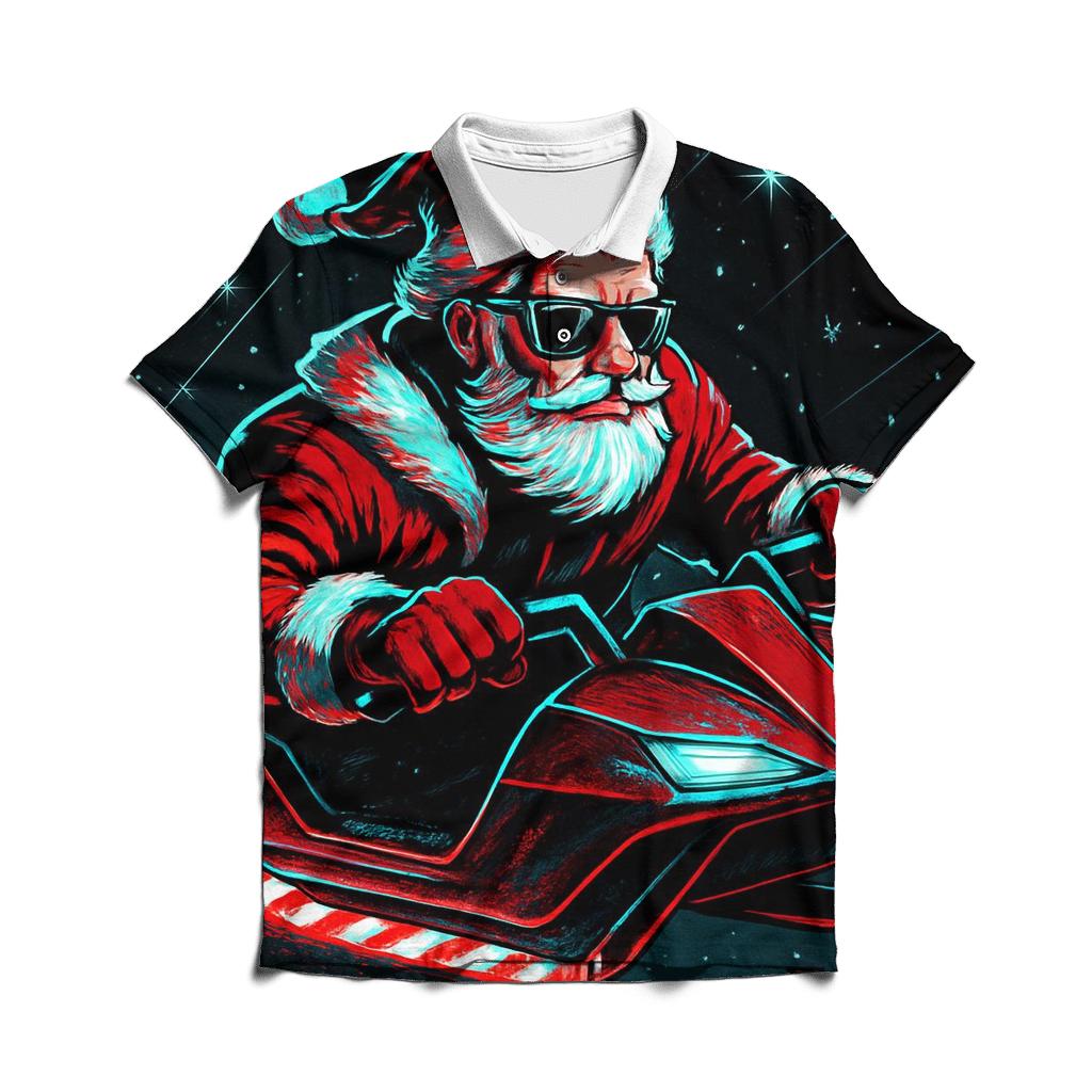 Neon Sleigh Night Rider Santa casual sports polo shirts