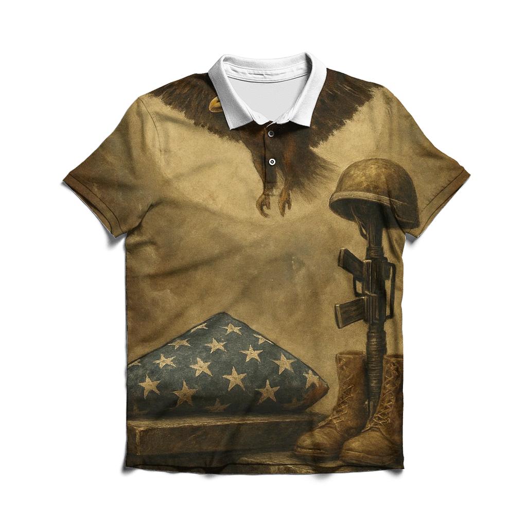 Memorial Fold And Rising Eagle Halo classic pique polos