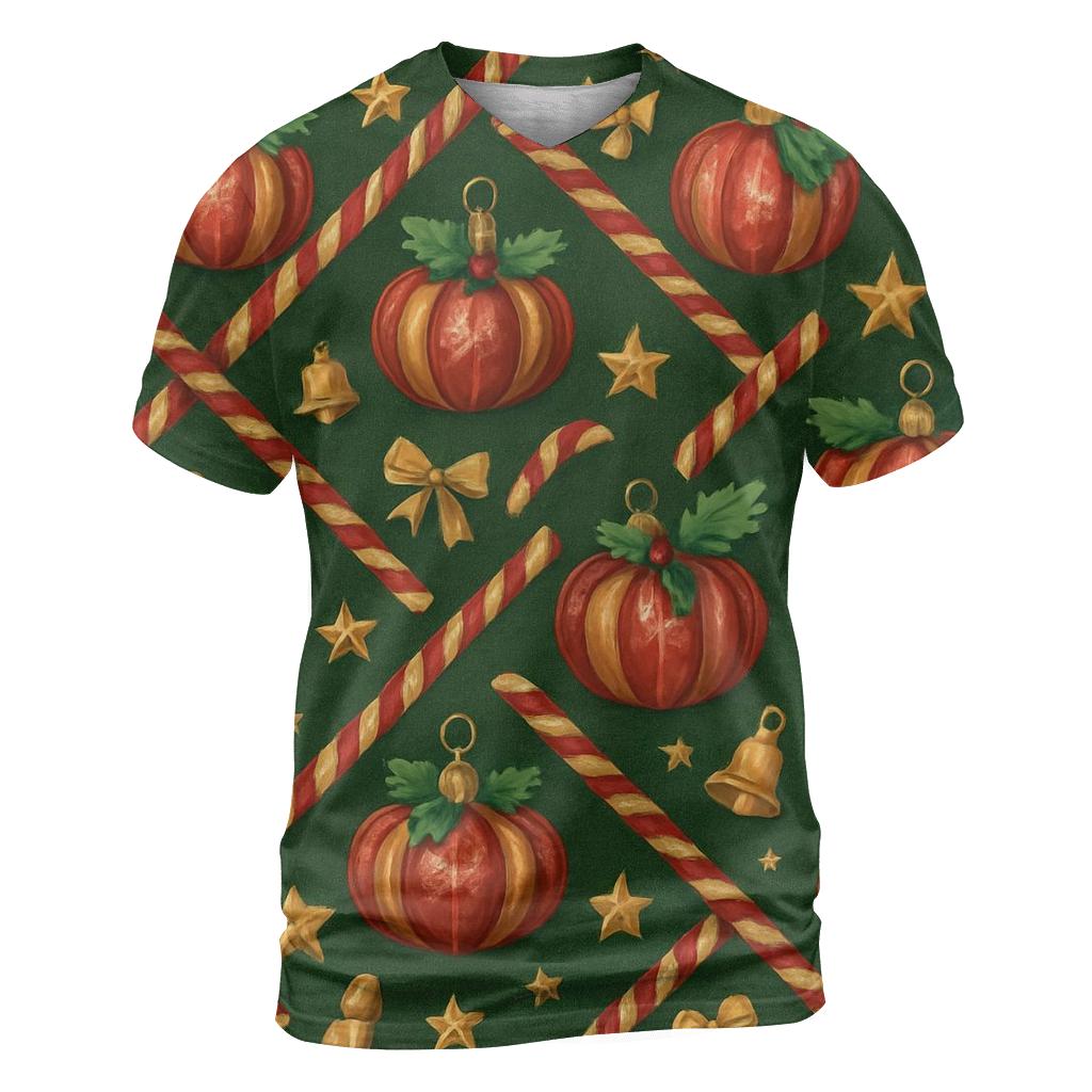Crimson Pumpkin Ornament Lattice On Pine Green Background trendy printed shirt styles