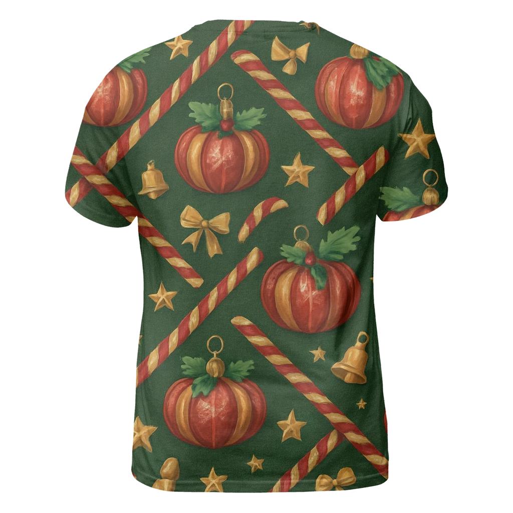Crimson Pumpkin Ornament Lattice On Pine Green Background trendy printed shirt styles