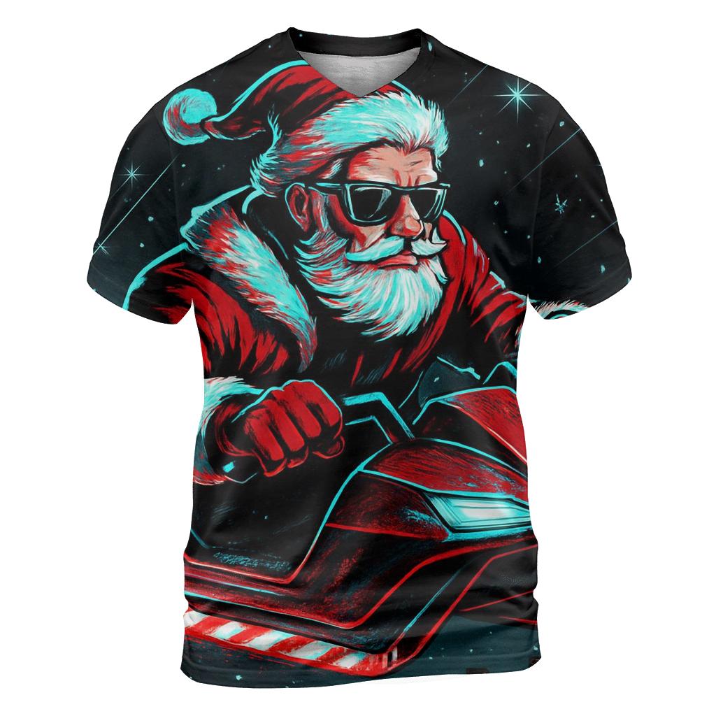 Neon Sleigh Night Rider Santa creative print fashion shirts