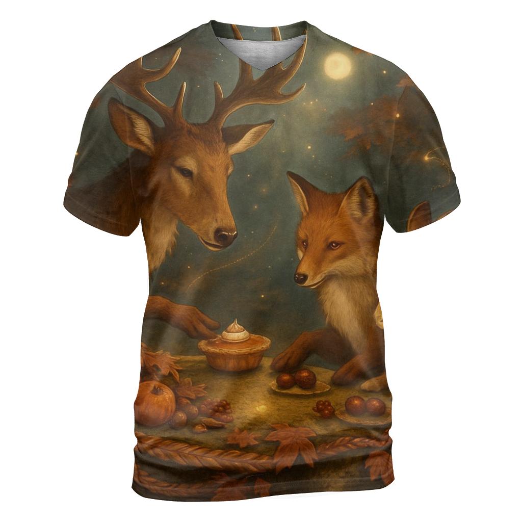 Moonlit Maple Feast For Woodland Friends vibrant all-over design tees