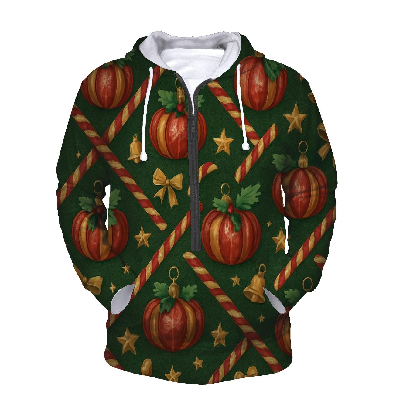 Crimson Pumpkin Ornament Lattice On Pine Green Background embroidered hoodies