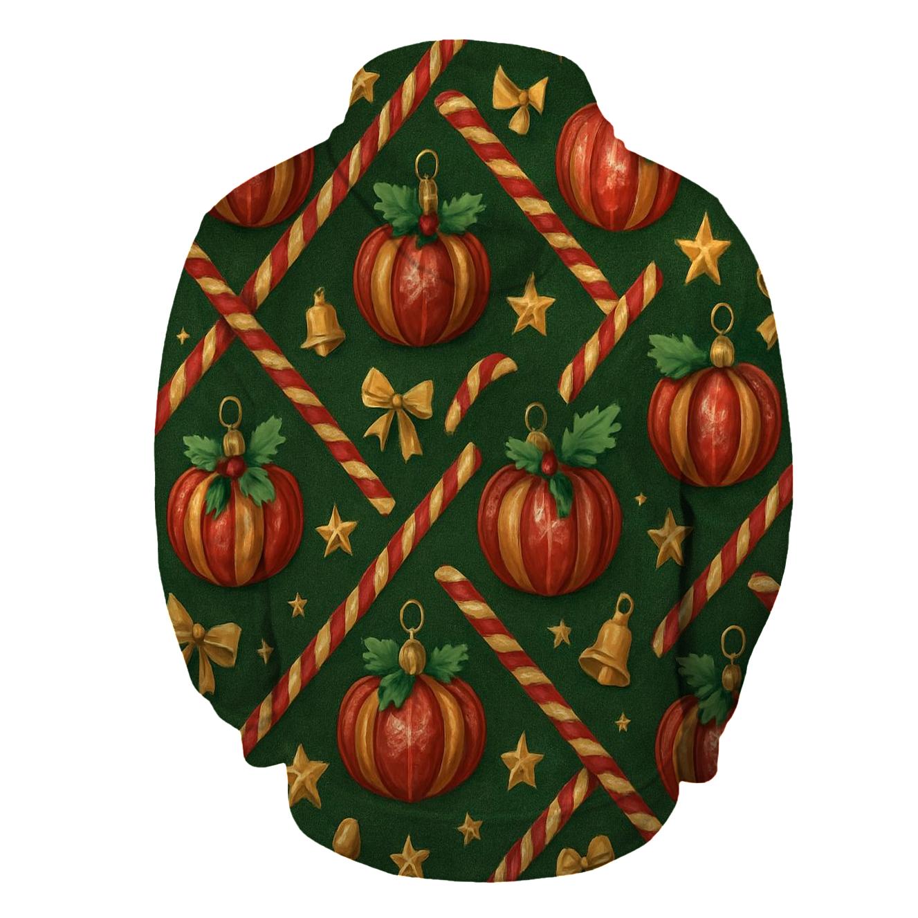Crimson Pumpkin Ornament Lattice On Pine Green Background embroidered hoodies