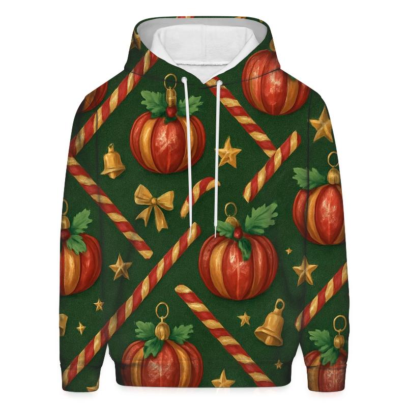 Crimson Pumpkin Ornament Lattice On Pine Green Background hoodie trends