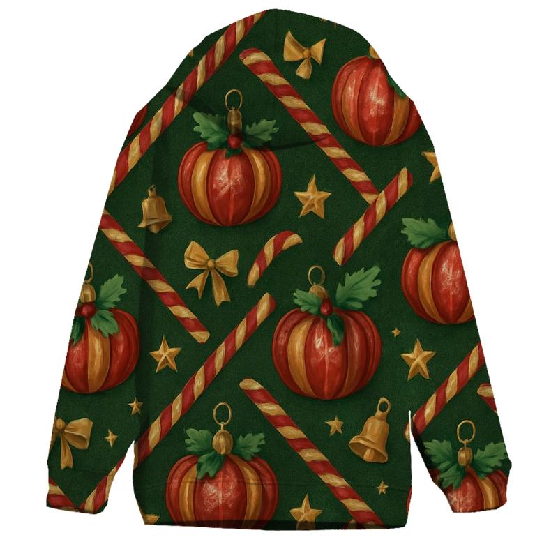 Crimson Pumpkin Ornament Lattice On Pine Green Background hoodie trends