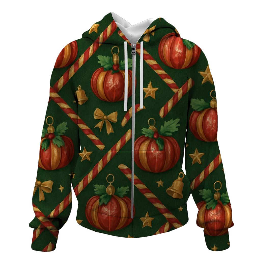 Crimson Pumpkin Ornament Lattice On Pine Green Background pullover hoodies