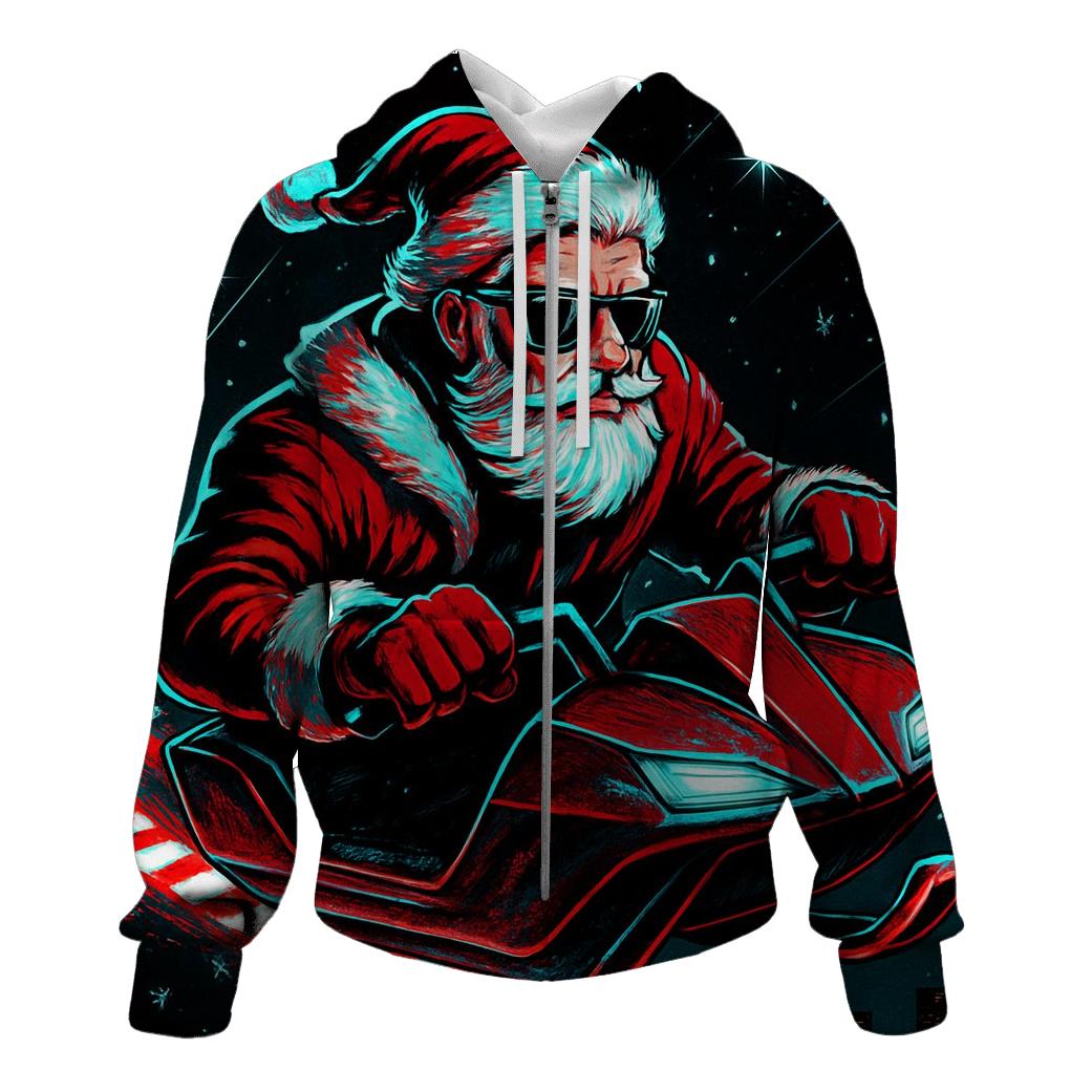 Neon Sleigh Night Rider Santa custom hoodies