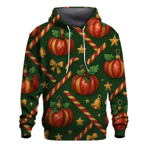 Crimson Pumpkin Ornament Lattice On Pine Green Background lightweight hoodies
