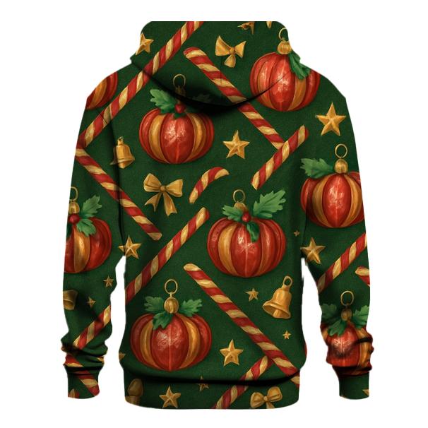 Crimson Pumpkin Ornament Lattice On Pine Green Background lightweight hoodies