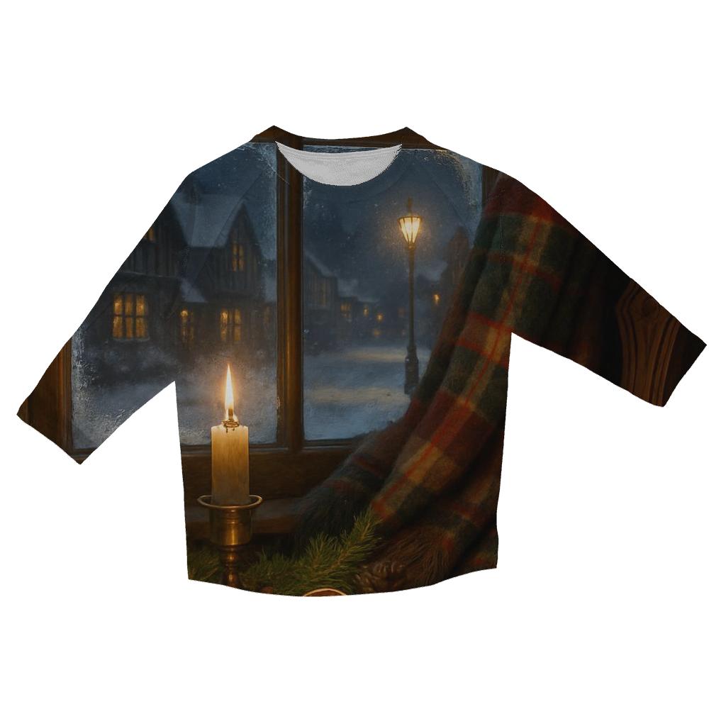 Candlelit Evergreen Window On A Snowy Night cotton quarter sleeve shirts
