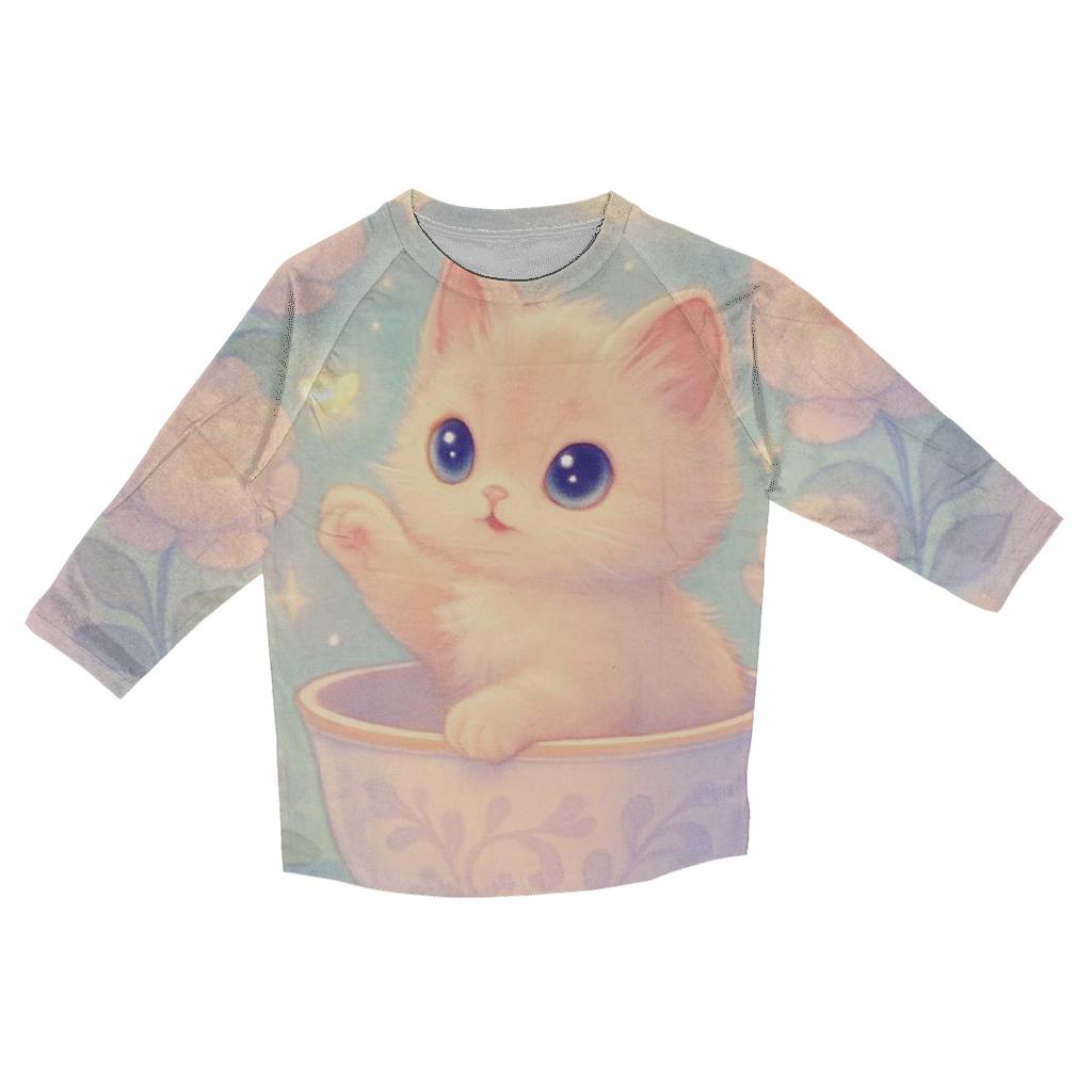 Moonlit Teacup Kitten Garden casual three quarter sleeve shirts