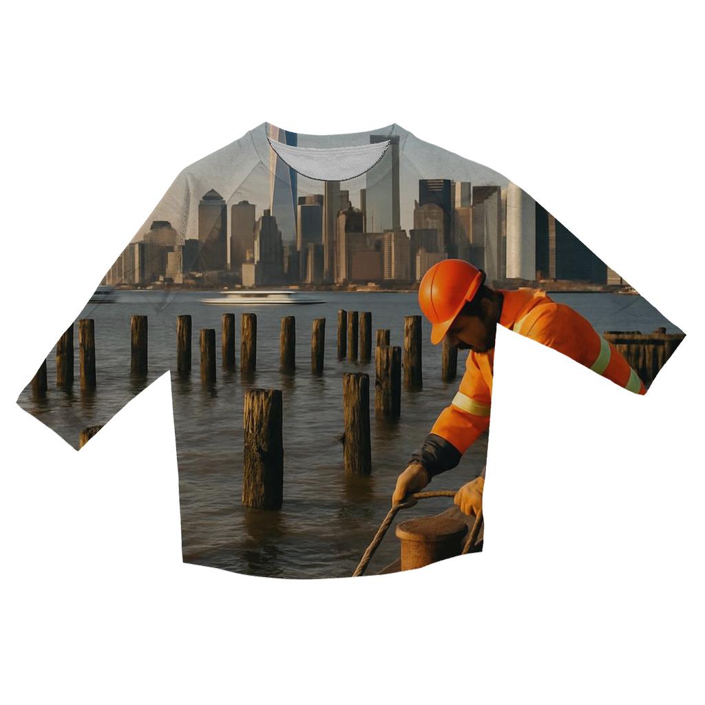 Red Hook Pier Panorama With Lower Manhattan Working Waterfront fashion 3/4 sleeve shirts