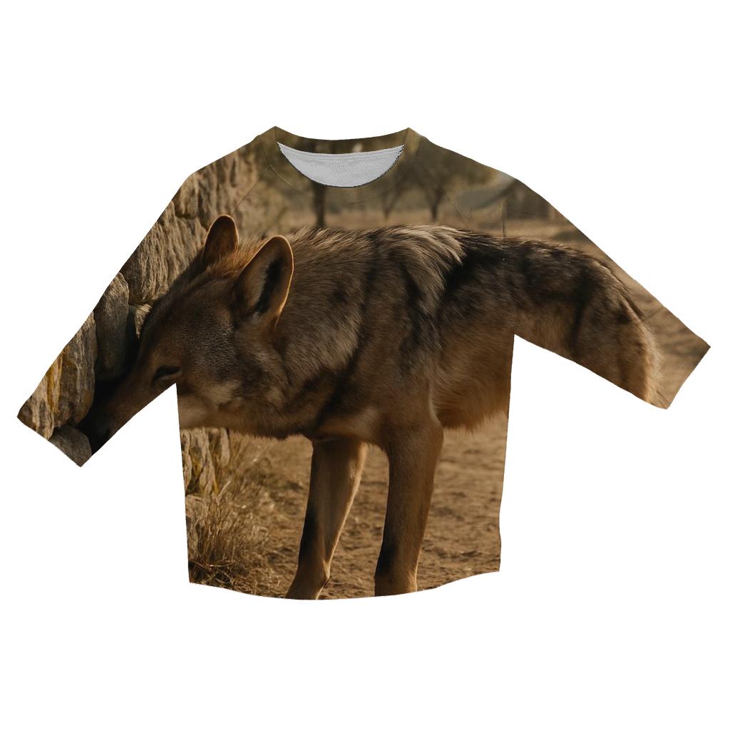 Mediterranean Wolf Among Ancient Pastoral Stone Walls custom 3/4 sleeve shirts