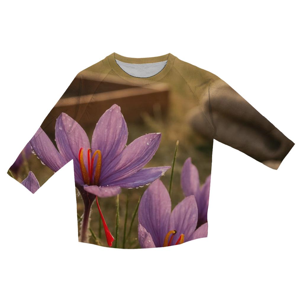 Saffron Crocus After Dawn In A Kashmir Field custom 3/4 sleeve shirts