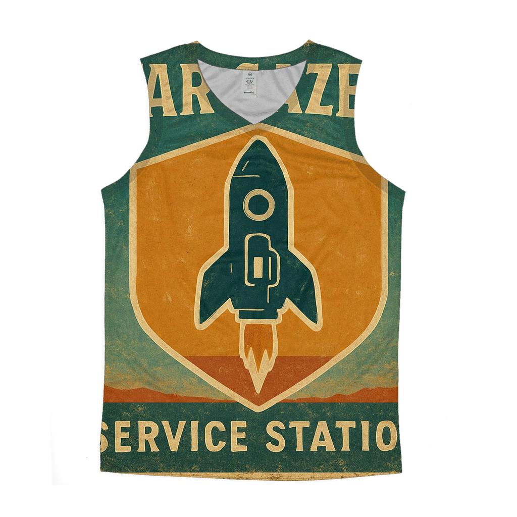 Weathered 1970s Stargazer Service Station Sign graphic print tank tops