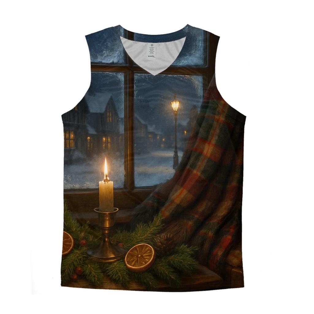 Candlelit Evergreen Window On A Snowy Night custom tank tops