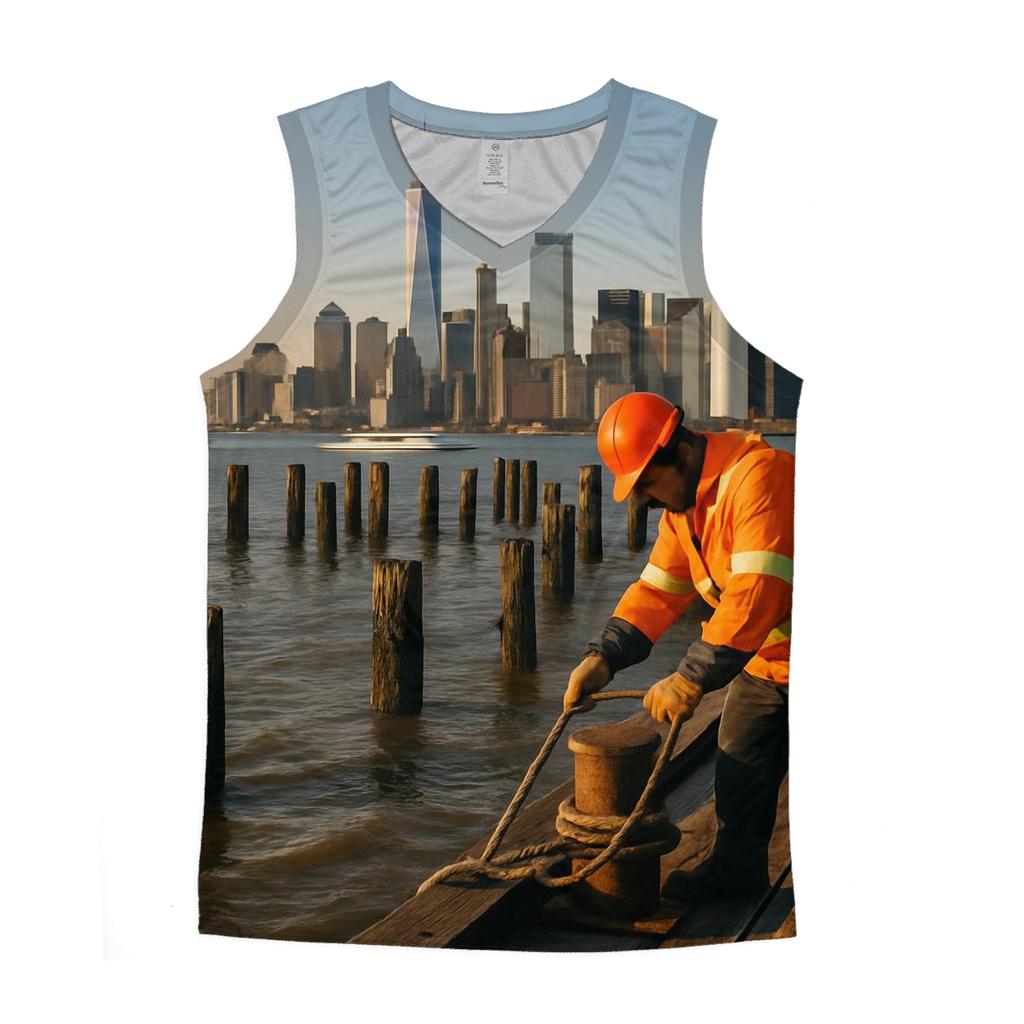 Red Hook Pier Panorama With Lower Manhattan Working Waterfront trendy fitted tank tops