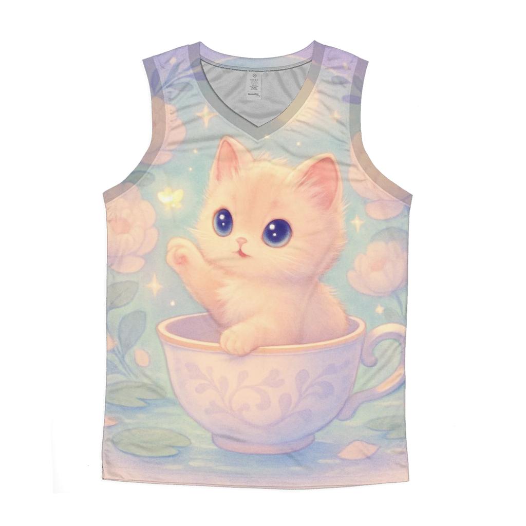 Moonlit Teacup Kitten Garden trendy fitted tank tops