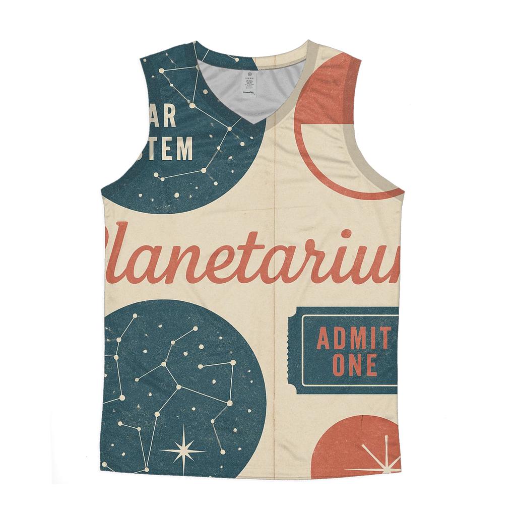 Mid Century Planetarium Brochure Collage Print trendy fitted tank tops