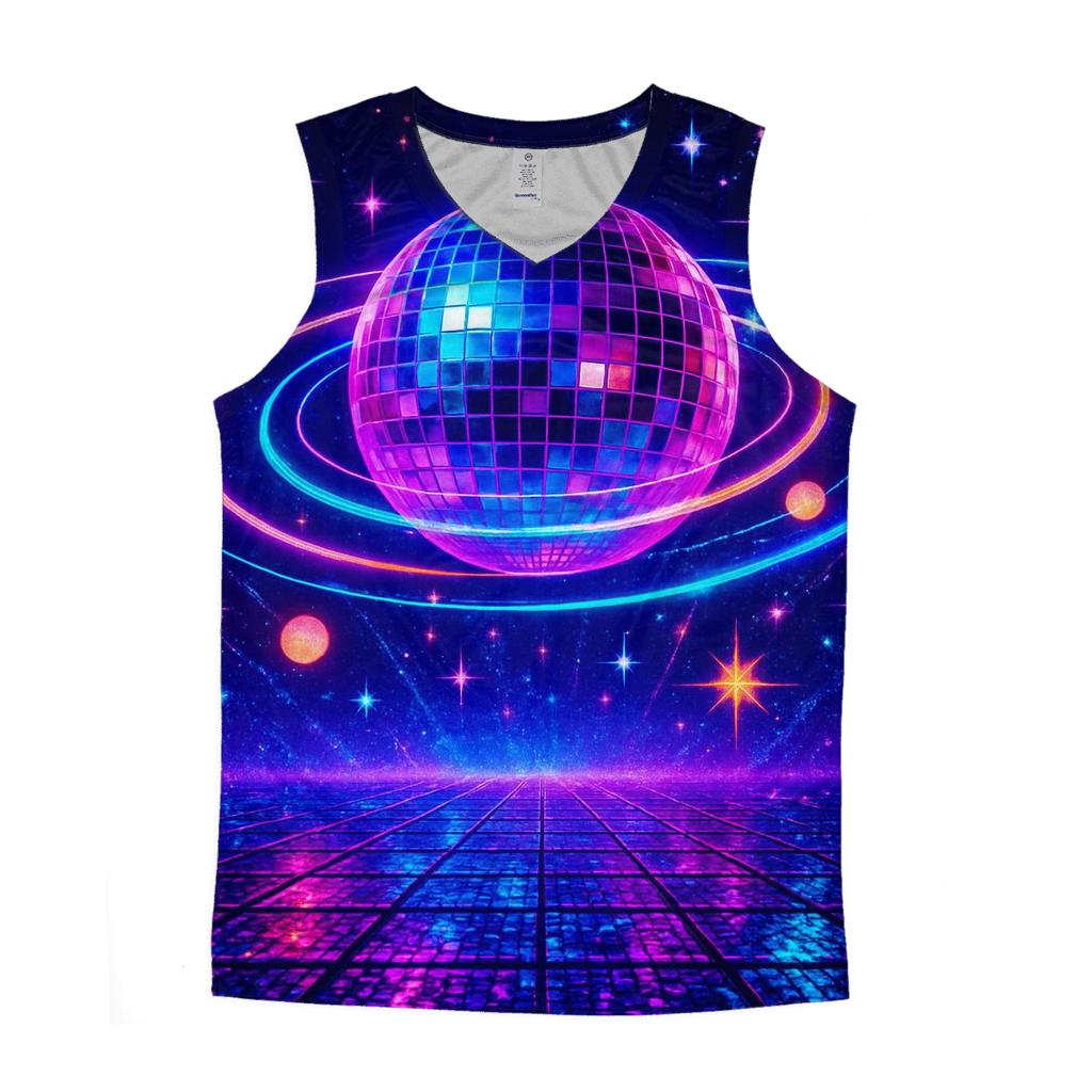 Neon Disco Orbit Grid personalized athletic tanks