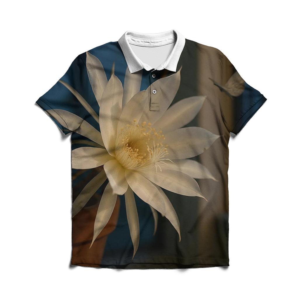 Night Blooming Cereus On A City Windowsill branded logo polo shirts