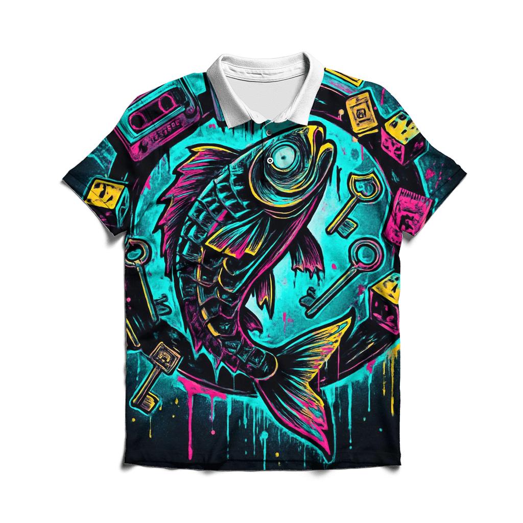 Clockwork Koi In The Neon Thriftstorm custom polo shirts