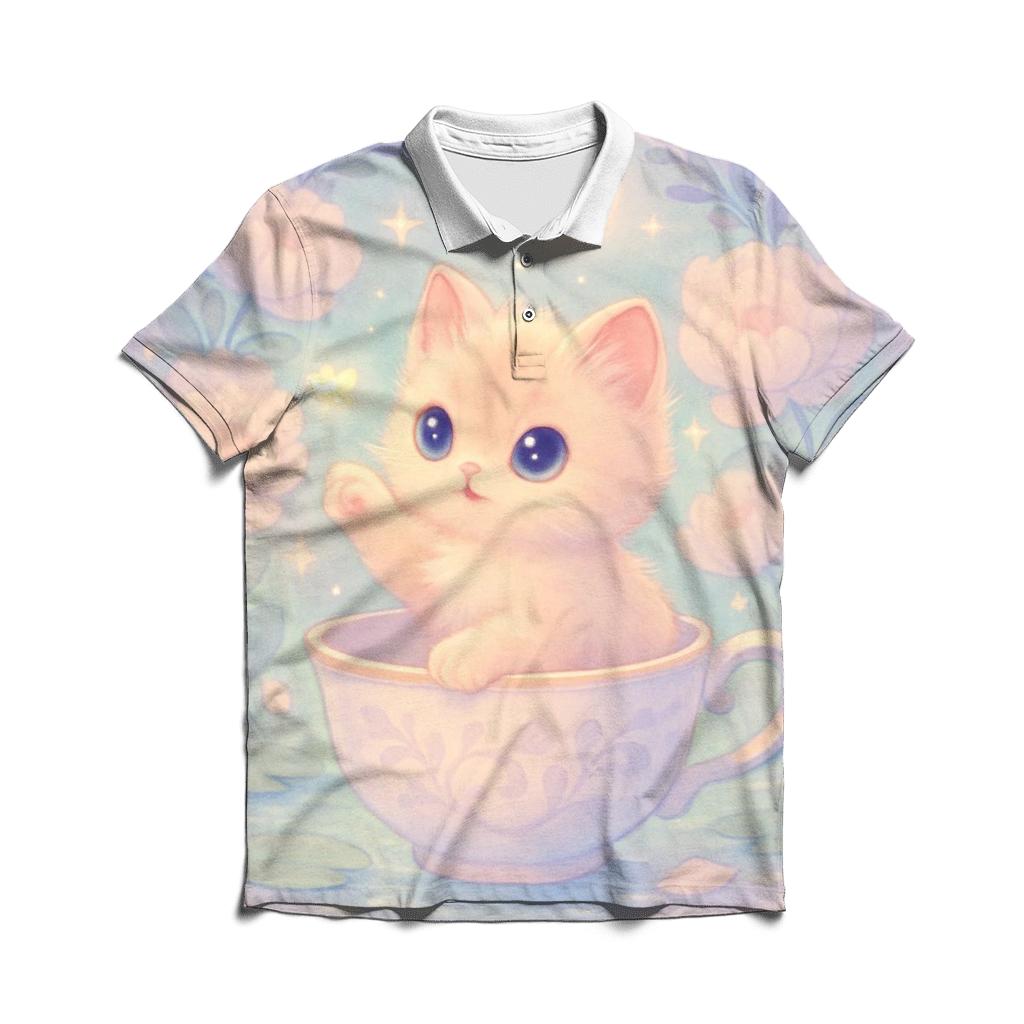 Moonlit Teacup Kitten Garden personalized polo shirts
