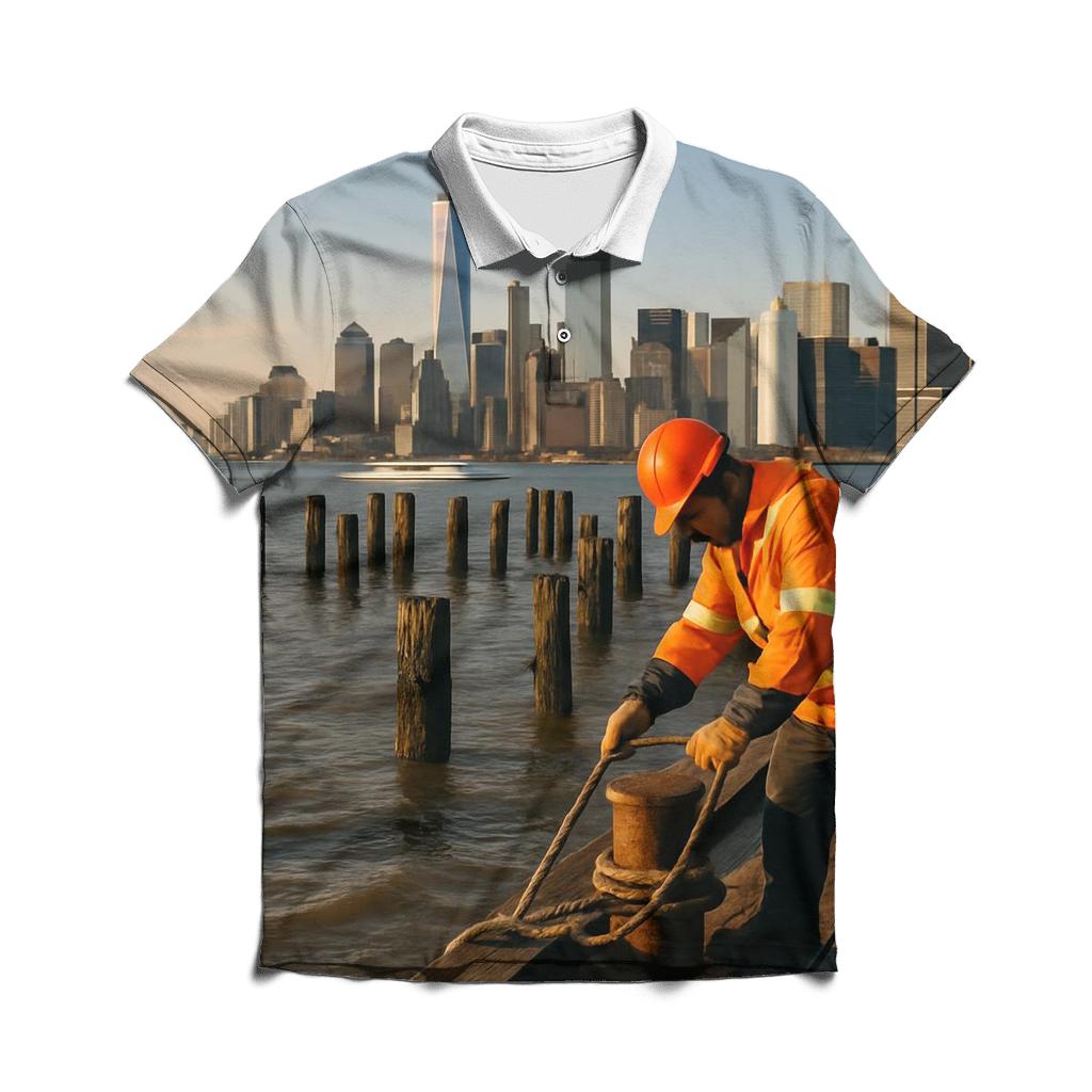 Red Hook Pier Panorama With Lower Manhattan Working Waterfront personalized polo shirts