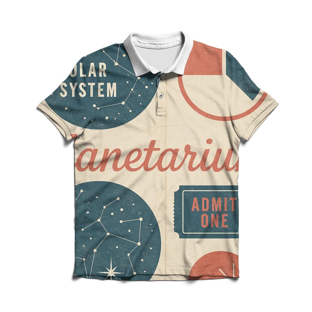 Mid Century Planetarium Brochure Collage Print designer slim fit polos