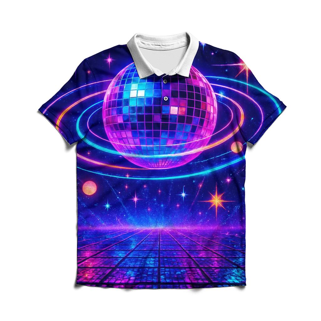 Neon Disco Orbit Grid casual sports polo shirts