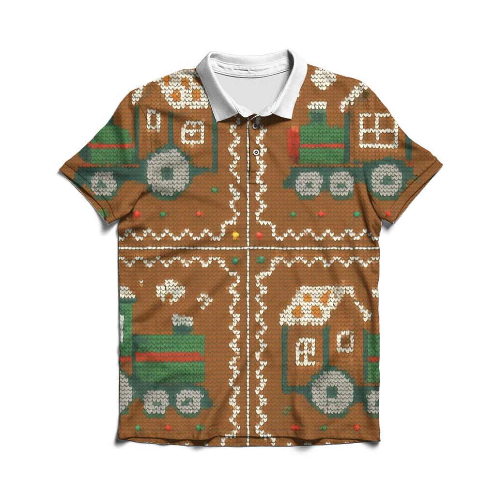Toy Train Gingerbread Loop Design casual sports polo shirts