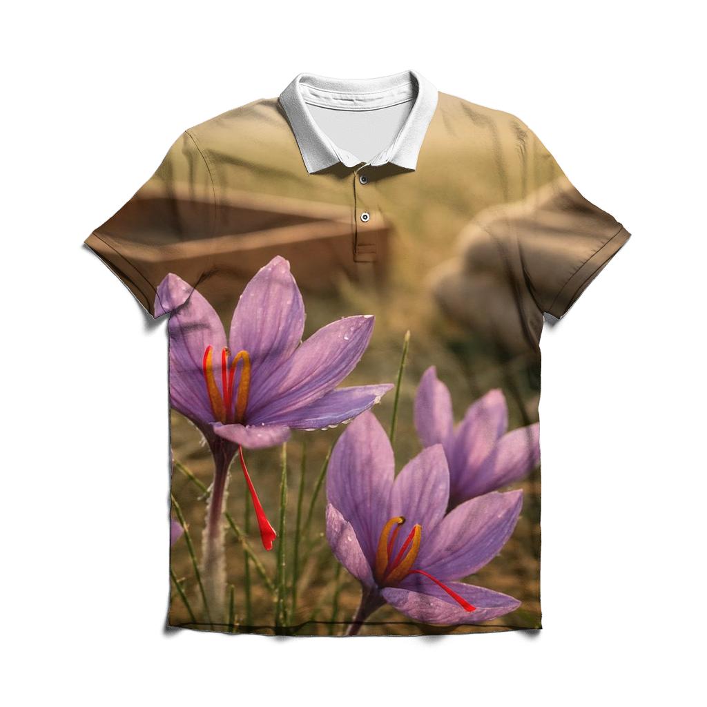 Saffron Crocus After Dawn In A Kashmir Field embroidered polo tops