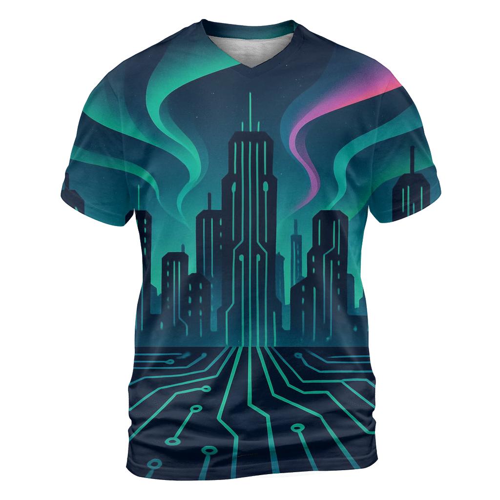 Aurora Circuit Skyline artistic all-over print tops